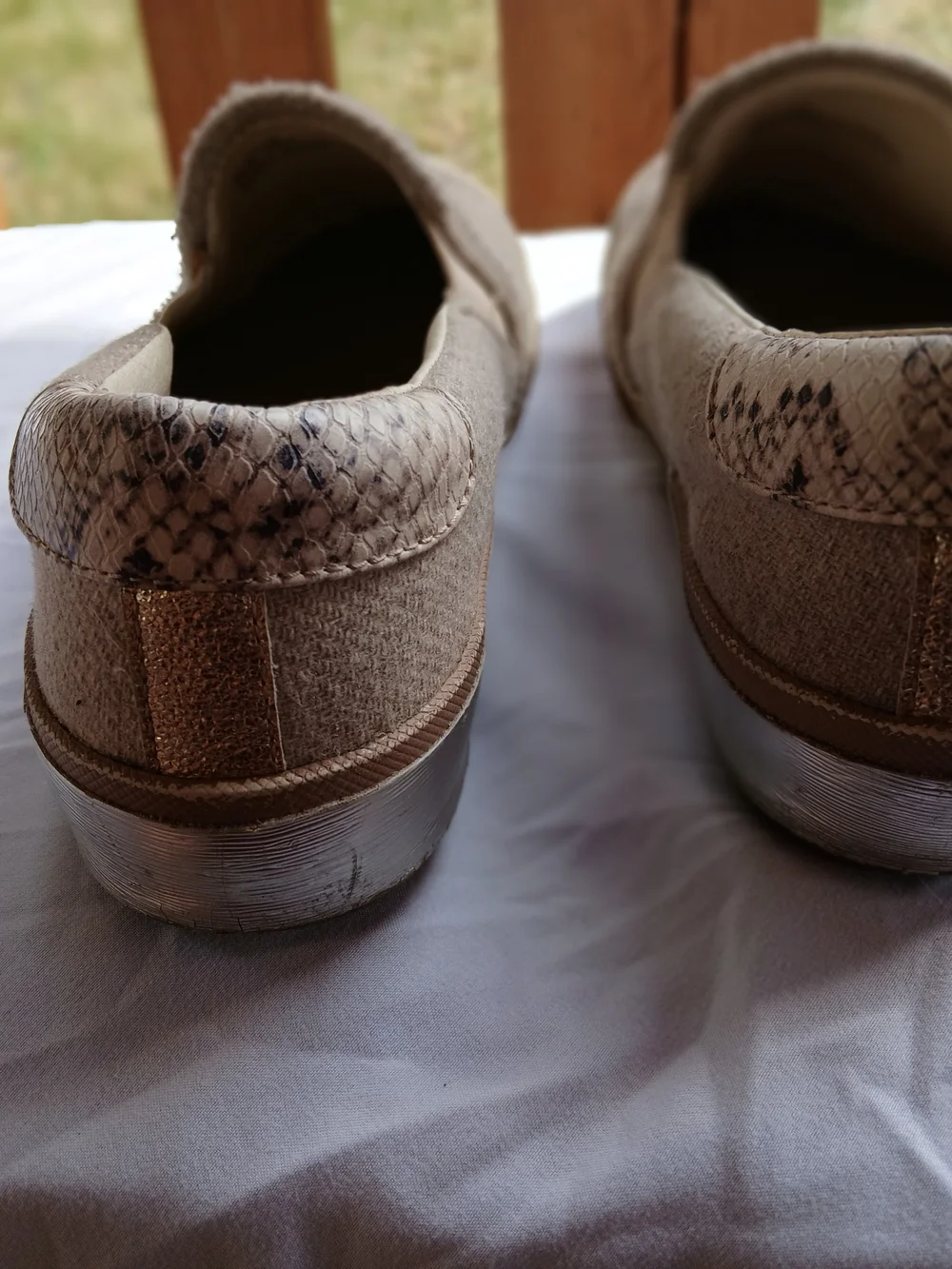 Dolce Vita Beige Canvas Slip-On Loafers with Gum Sole